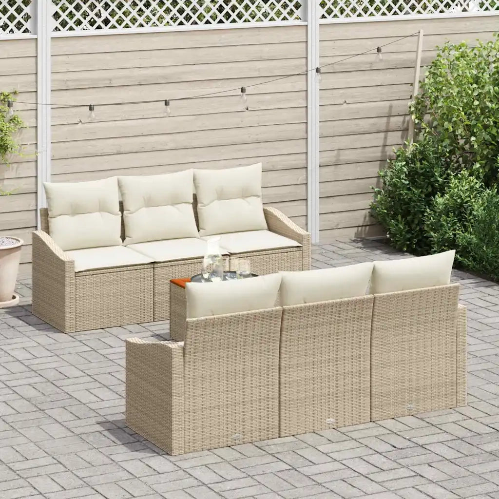 Set Divano da Giardino con cuscino 7 pcs Beige polyrattan