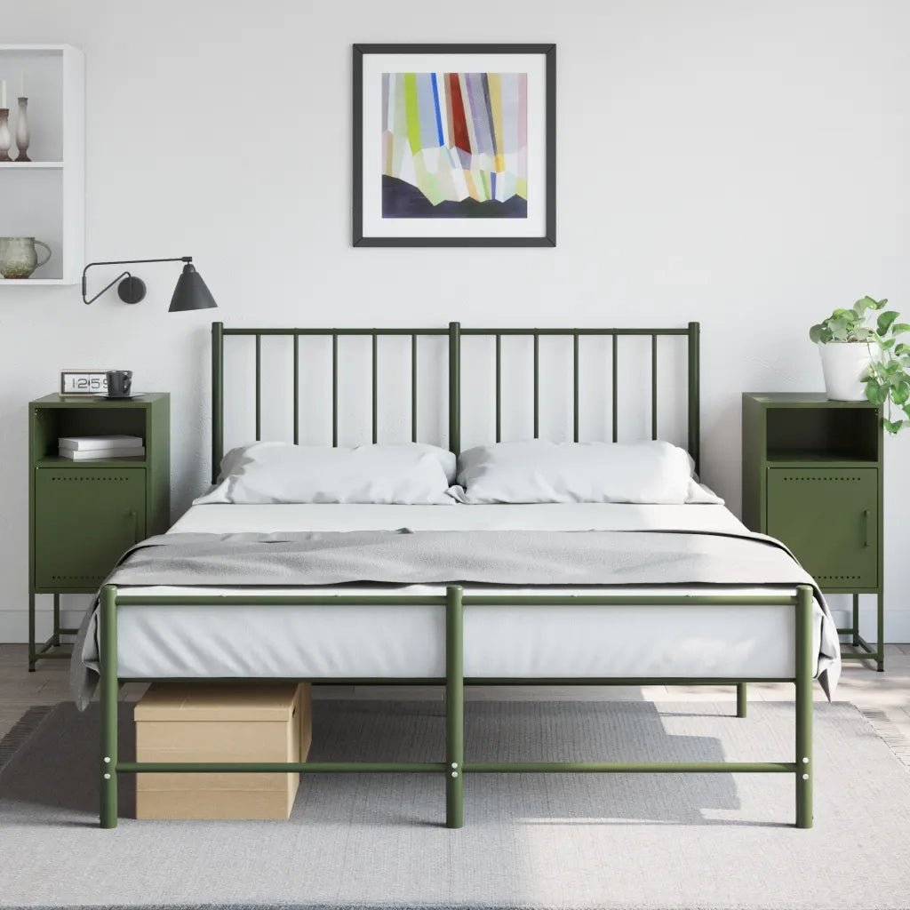 Set di 2 Comodini | Armadio da Notte | Mobiletto da notte Verde Oliva 36x39x78 cm in Acciaio