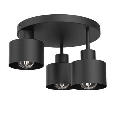 Plafoniera nera opaca rotonda 3 luci E27 Parkla Luminex