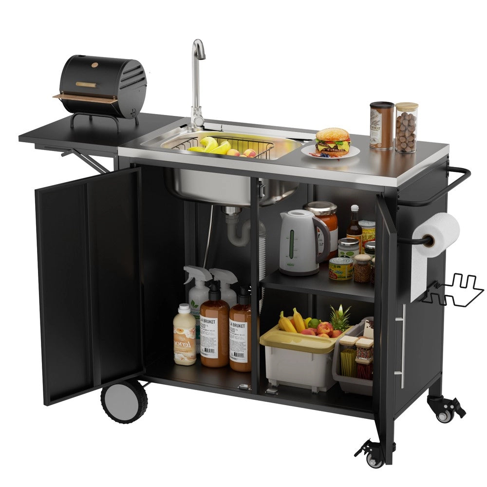Carrello da Barbecue con Lavello e Piano Ribaltabile ¨C Xylo ¨C Metallo, con Ruote
