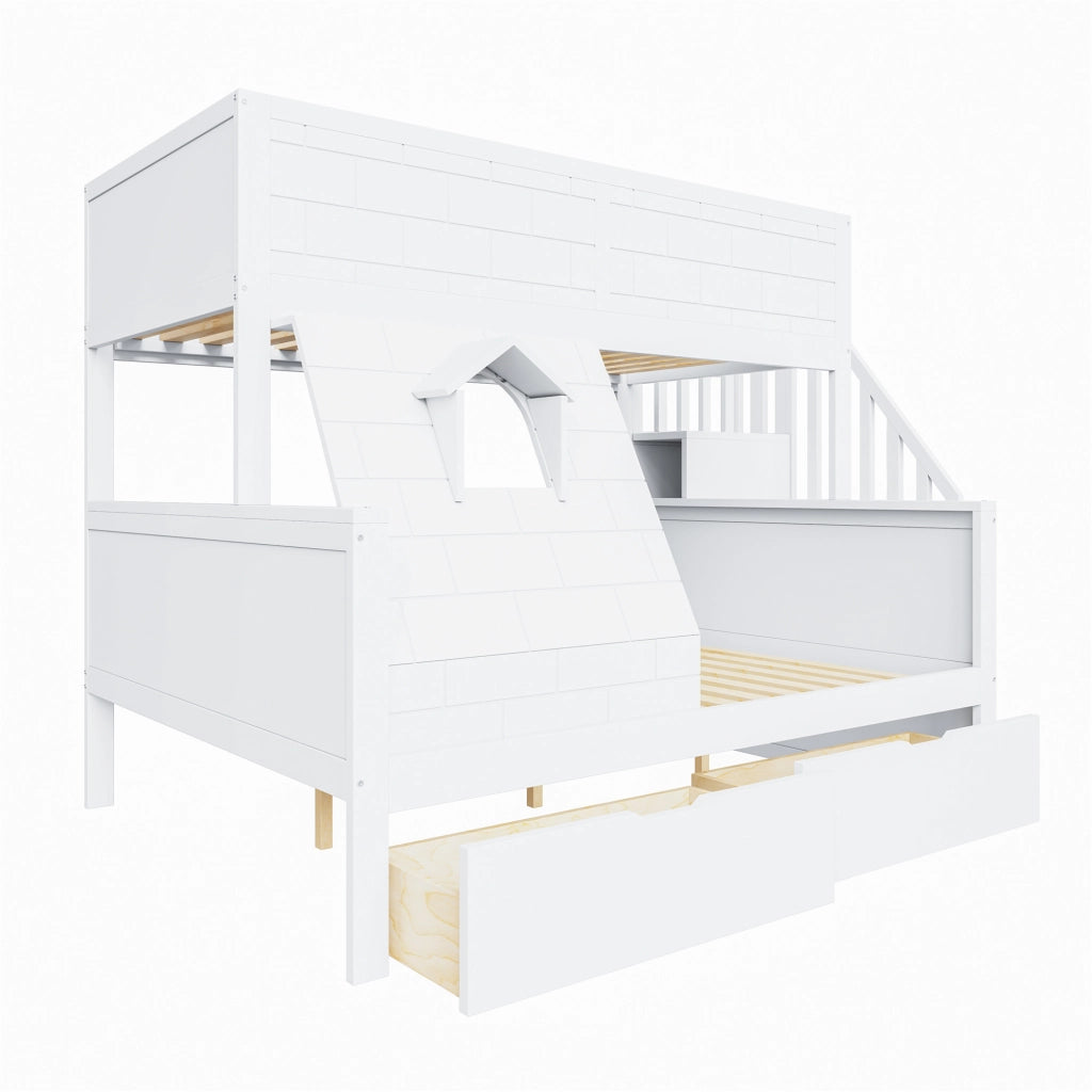 LETTO a castello con scala, cassetti e finestra 90x200/140x200 cm Bianco