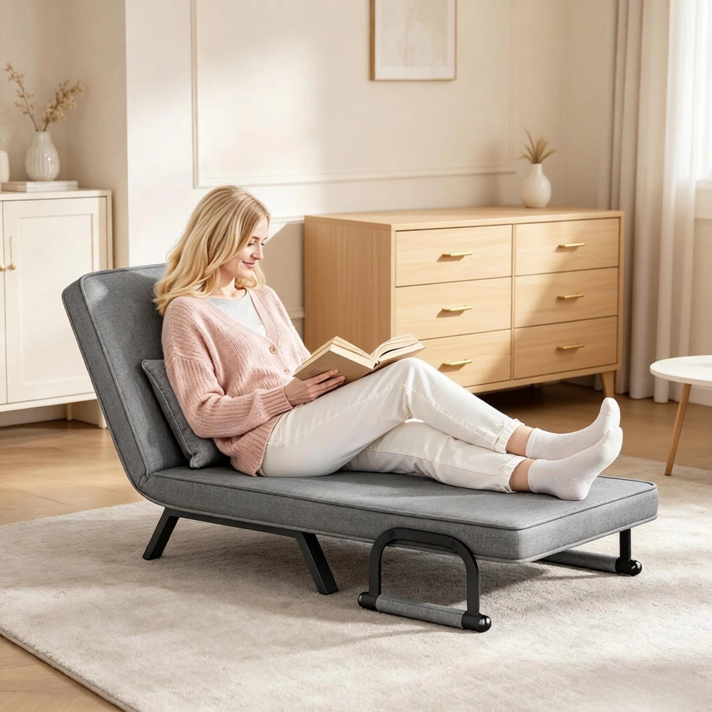 POLTRONA letto 3 in 1 reclinabile 190x74 cm in lino grigio scuro