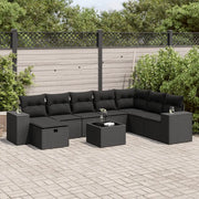 vidaXL Set Divani da Giardino 9 pz con Cuscini Nero in Polyrattan