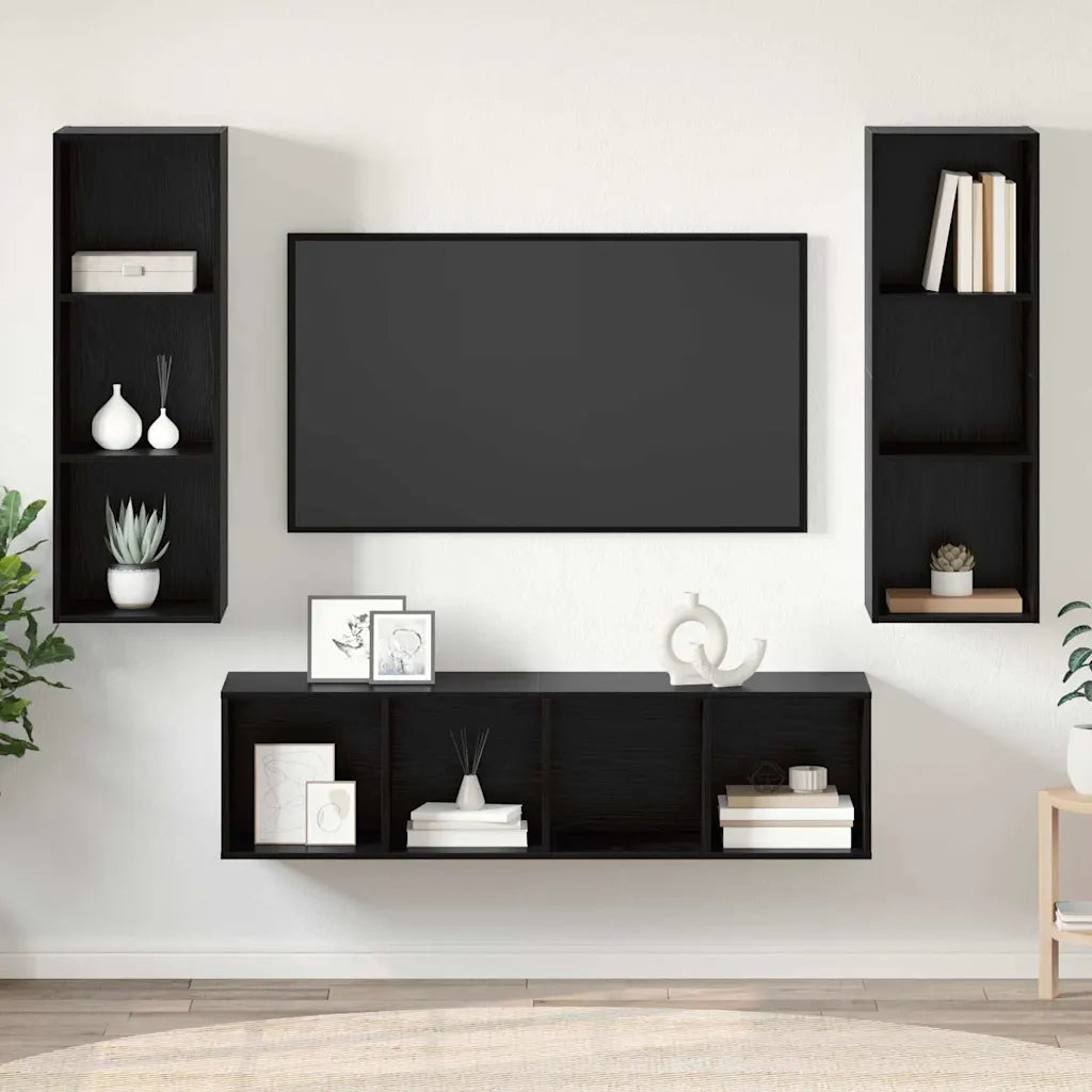 Set mobile TV 3 pz Rovere Nero Legno ingegnerizzato 3393130