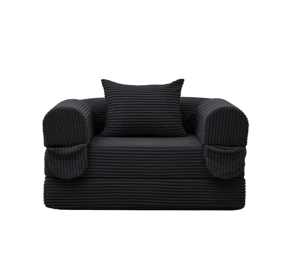 Poltrona letto 1 posto con funzione letto e cuscino in rivestimento imbottito nero