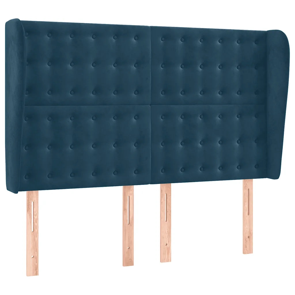 Testiera | Testata ad Orecchio Blu Scuro 147x23x118/128cm in Velluto