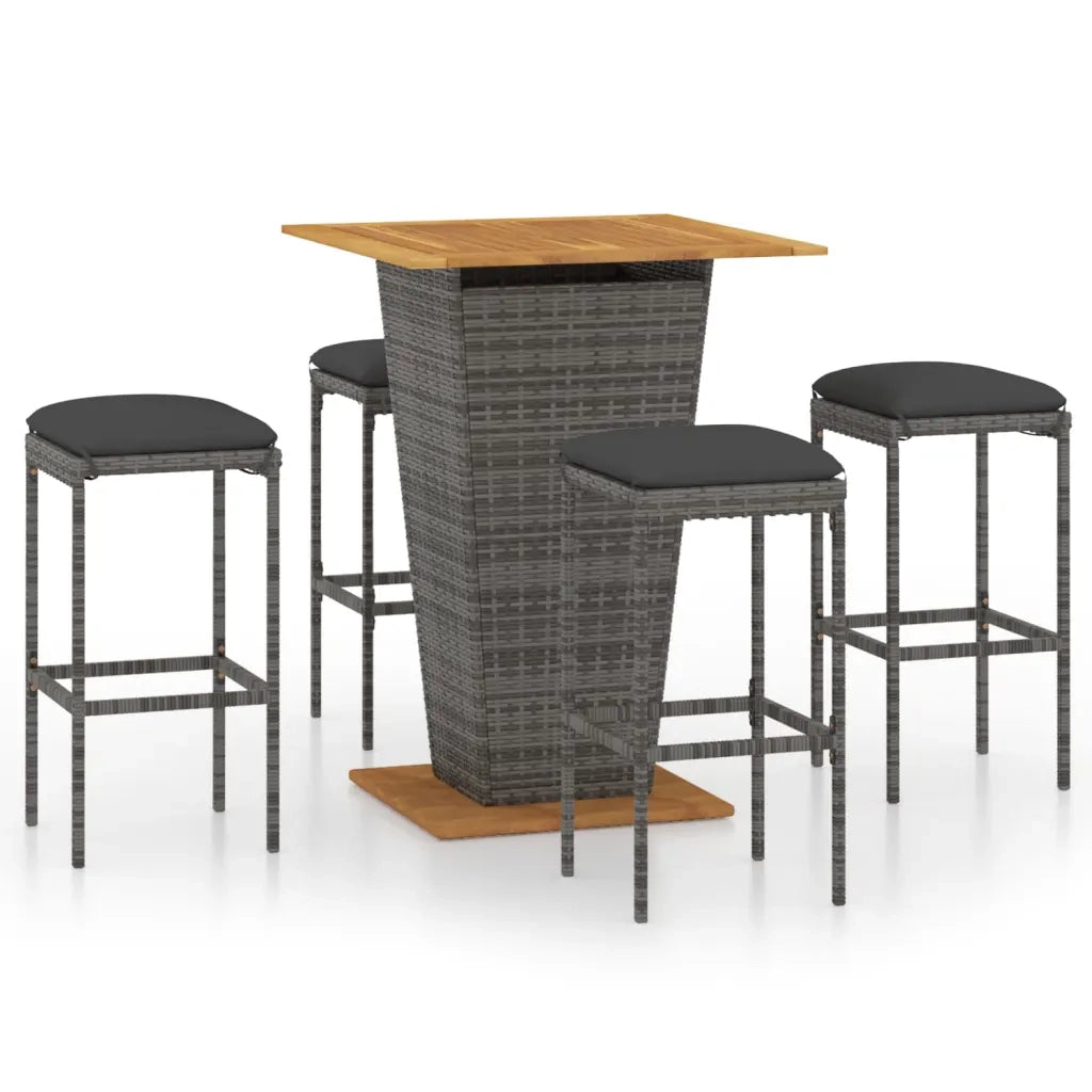 Set da Bar da Giardino 5 pz con Cuscini in Polyrattan Grigio 3064853