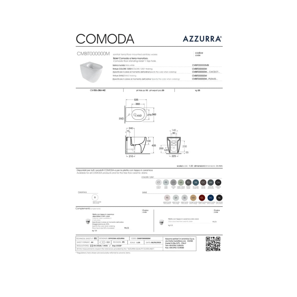 Bidet a Terra Azzurra Ceramica "Comoda" Nero Opaco
