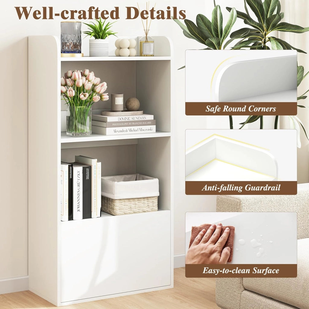 Libreria a 3 Ripiani con Cassetto, Scaffale in Legno Aperto, Armadietto da Terra per Documenti, Portaoggetti con Anti-Ribaltamento per Soggiorno, Ufficio, Cucina, 55 x 29 x 105 cm (Bianco)