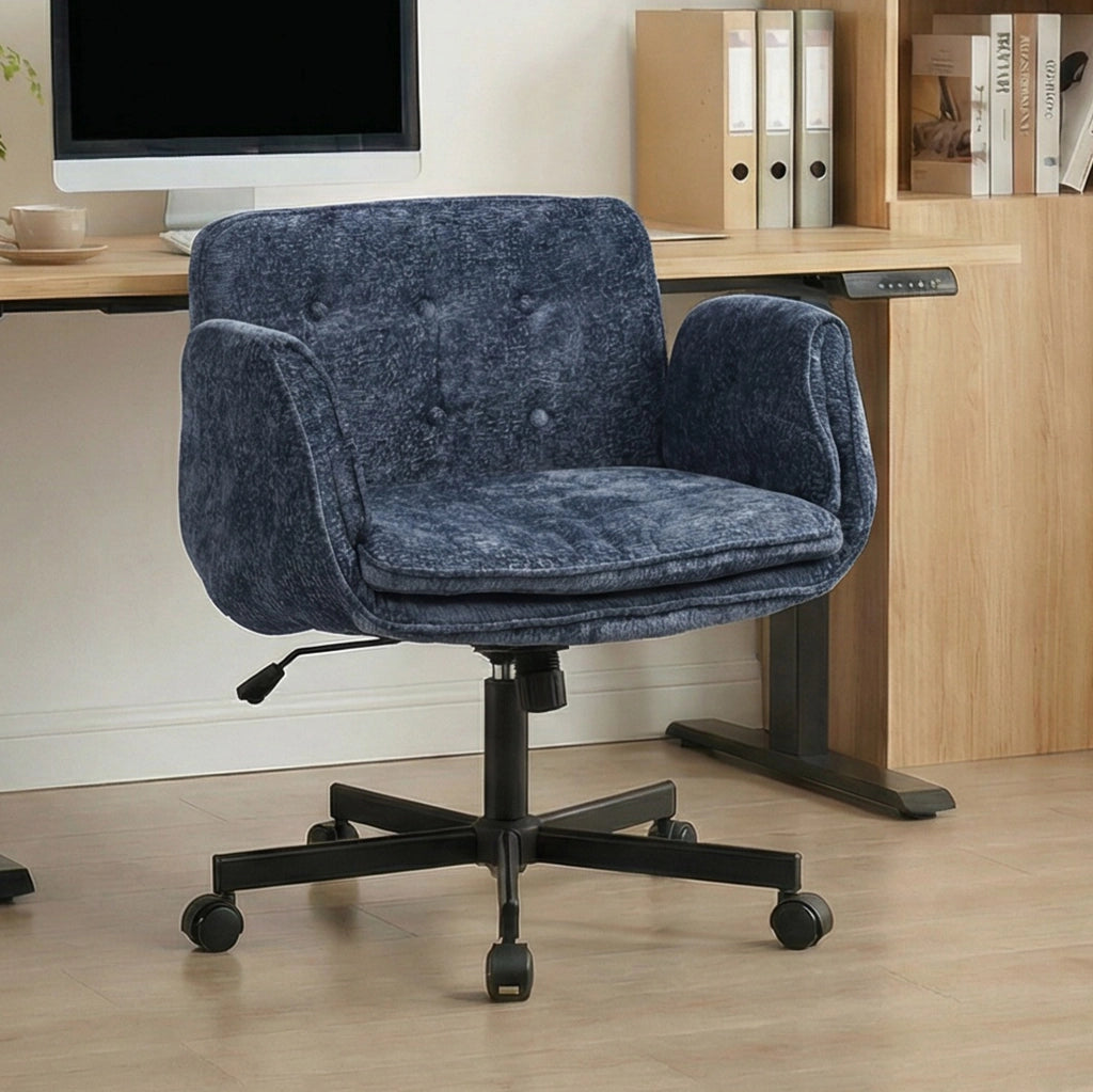 Sedia da Ufficio in Tessuto con Braccioli Regolabili; Blu; per Studio e Camera da Letto