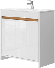 Set di mobili da bagno Lemgo, Bianco lucido, 79.8 cm, composto da mobile sottolavabo e lavabo