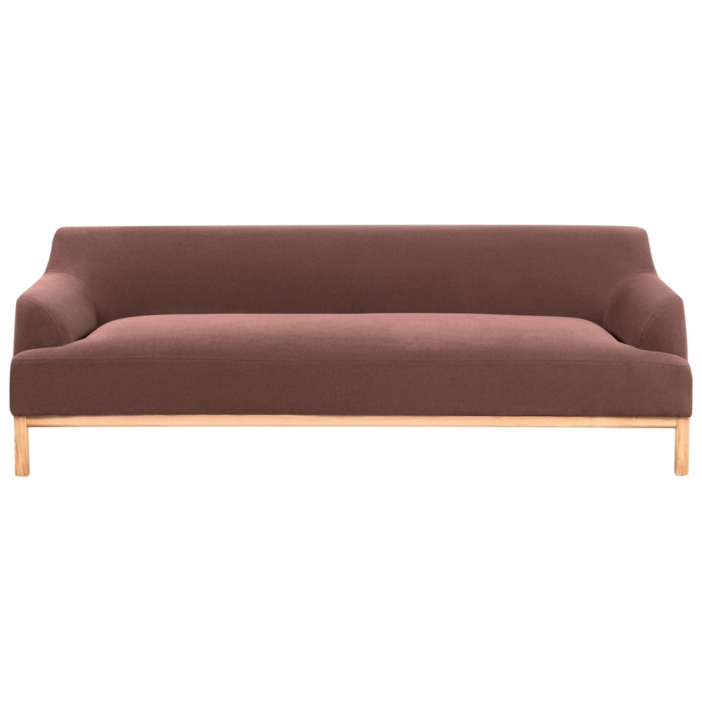 Divano a 3 posti in tessuto bourdeaux con gambe in legno stile elegante soggiorno