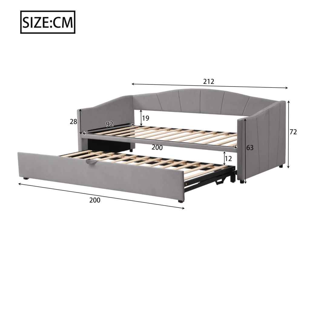 Divano letto 90x200 cm estraibile; velluto grigio (Senza materasso)