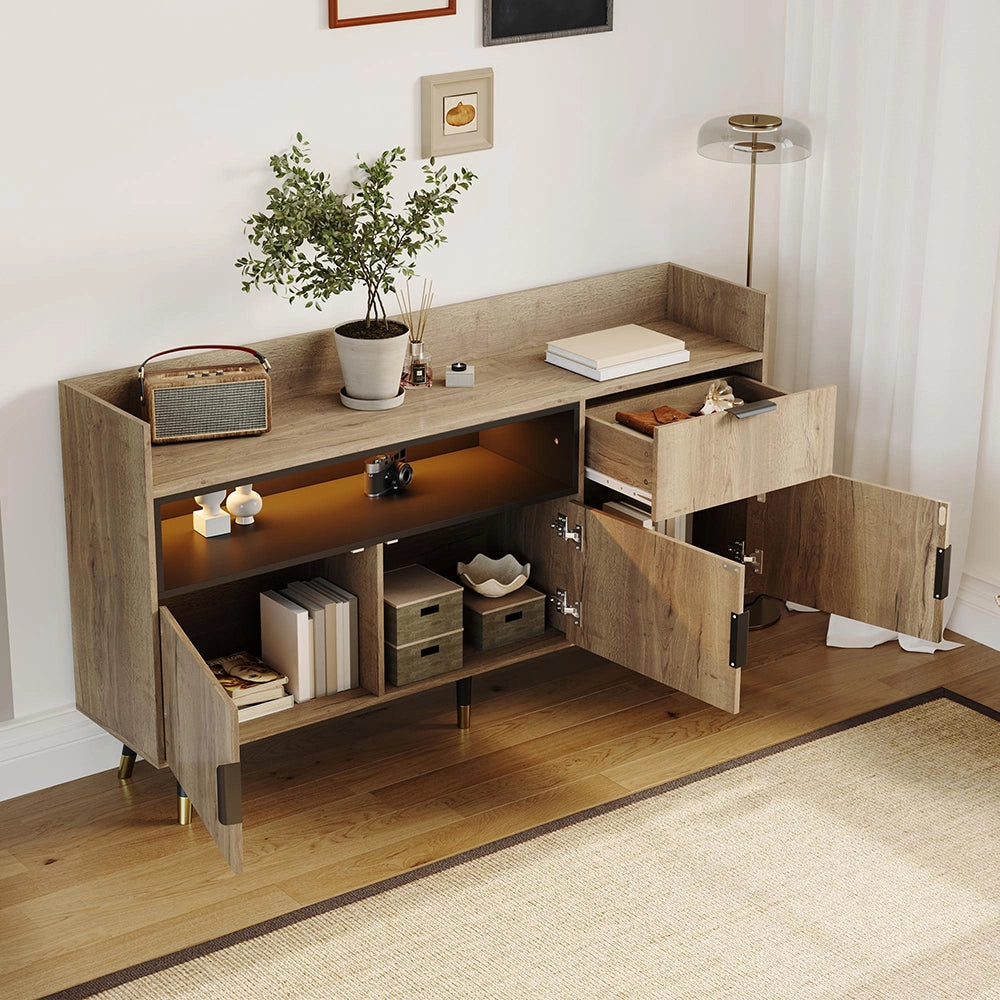 Buffet moderno minimalista - Xylo - Ripiani aperti, cassetti pratici, ante battenti
