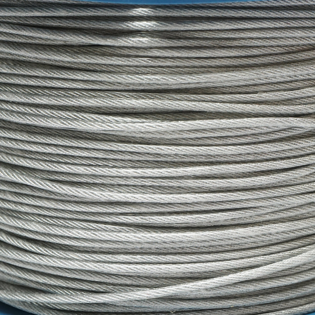 Cavo in acciaio zincato con rivestimento in PVC, 3 mm, 6x7+FC fili, carico massimo 230 kg, peso 5,07 kg, 250 m/rotolo