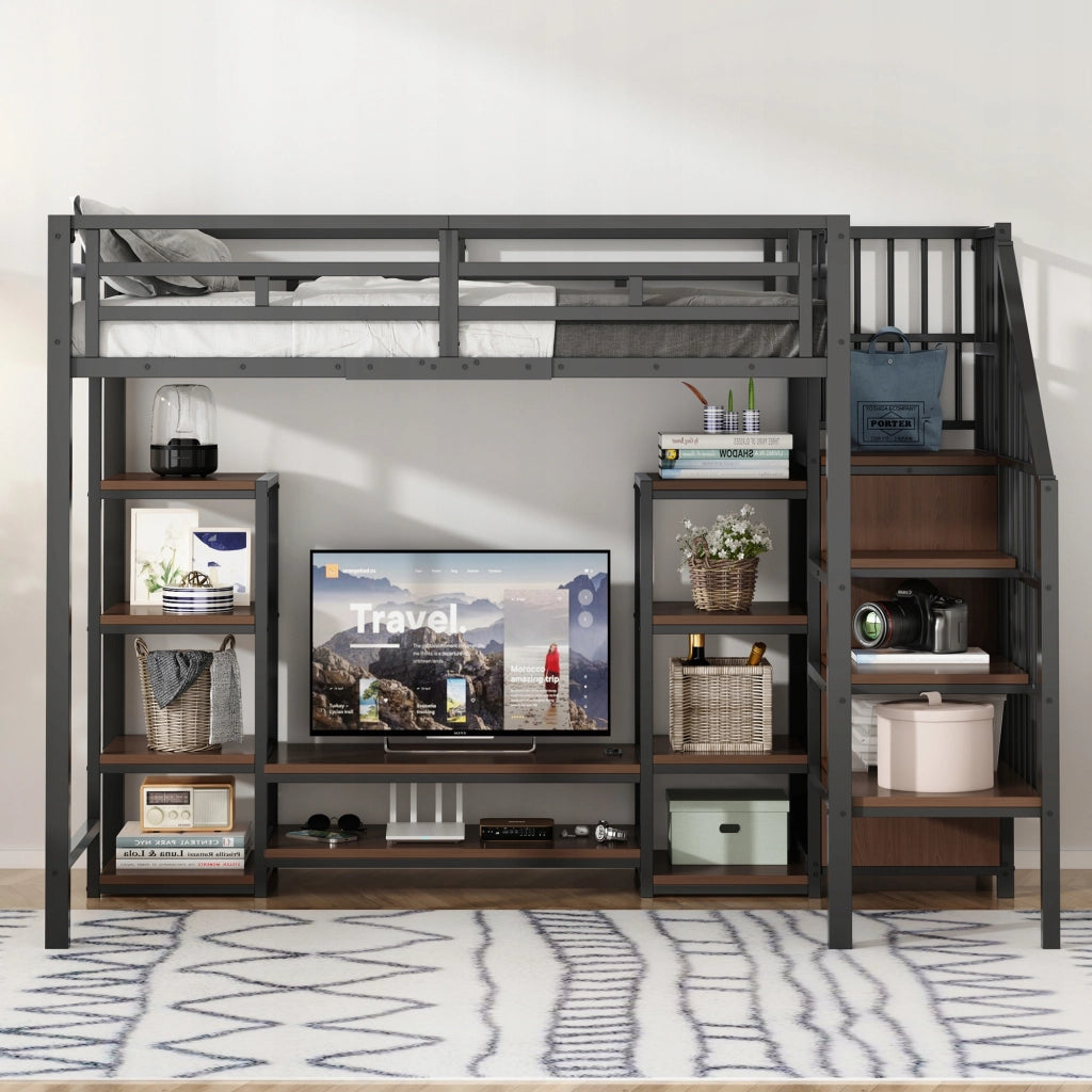 Letto a castello 90x200 - Xylo - Nero - Con TV, presa e scala