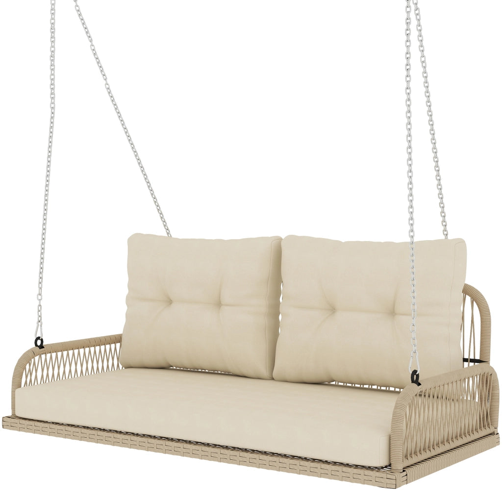 Altalena da giardino in rattan 2 posti con cuscini ¨C zephmum ¨C Beige 115x66x44 cm