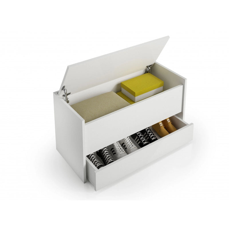 Baule contenitore con chiusura rallentata e cassetto con guide in metallo rovere e bianco 90x40x46 cm - Terraneo
