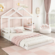 Letto a casetta per bambini 140x200 cm in legno di pino con rete, bianco