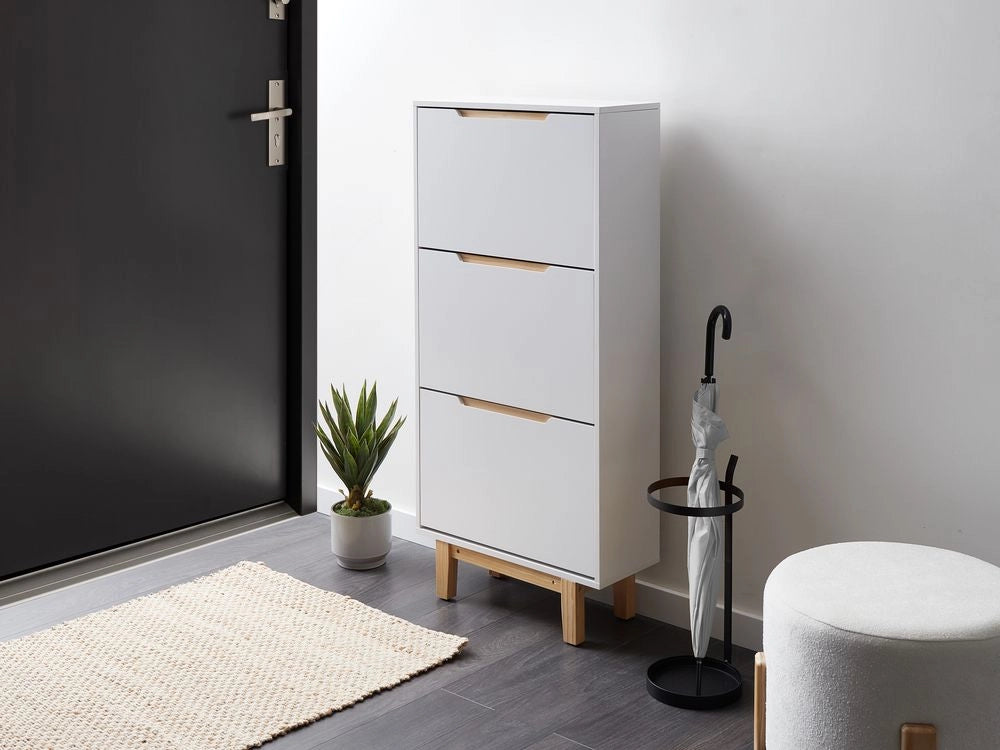 Armadietto porta scarpe in MDF bianco a 3 scomparti Design moderno corridoio