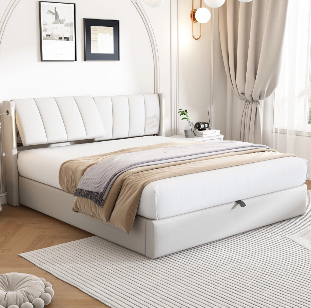 Letto 160x200 cm con LED, USB ricaricabile e vano contenitore
