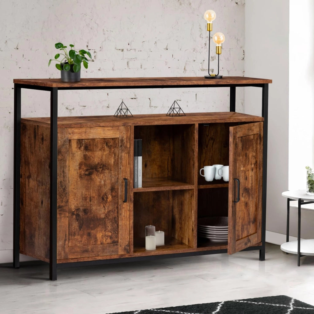 Credenza a 2 ante con ripiani effetto invecchiato, design industriale DAYTON