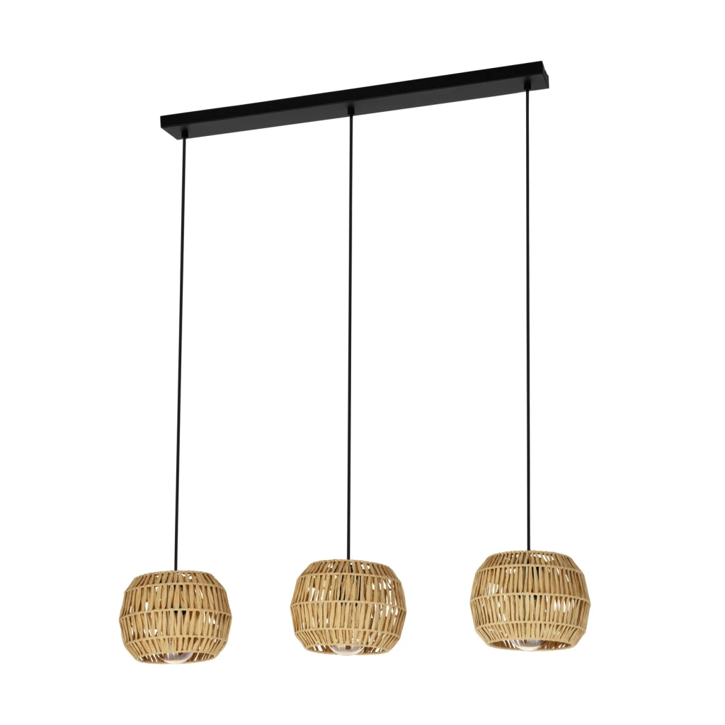 Lampadario Rustico Country Sheldon Acciaio Nero Legno Effetto Legno 3 Luci E27