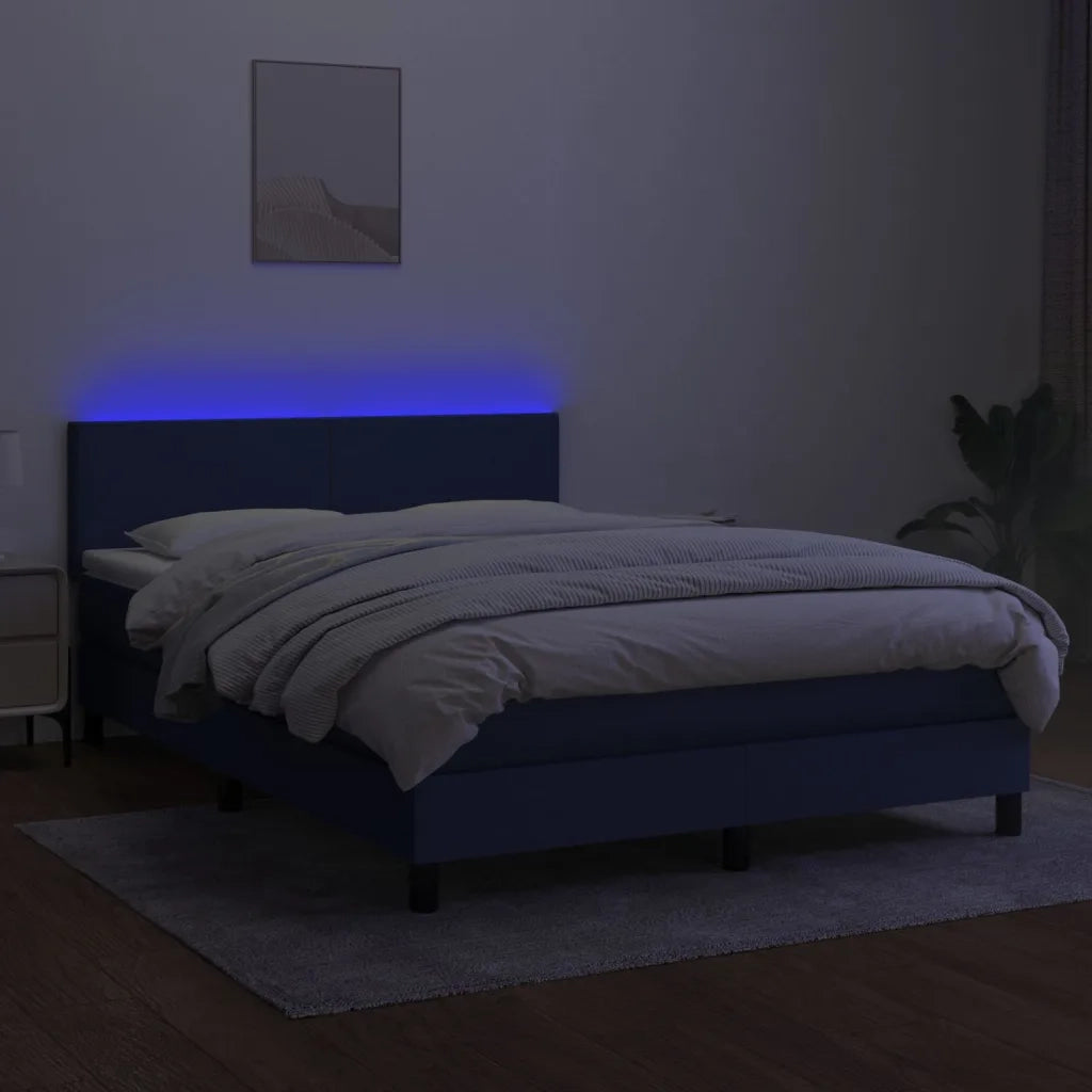 Letto a Molle con Materasso e LED Blu 140x200 cm in Tessuto cod mxl 36563