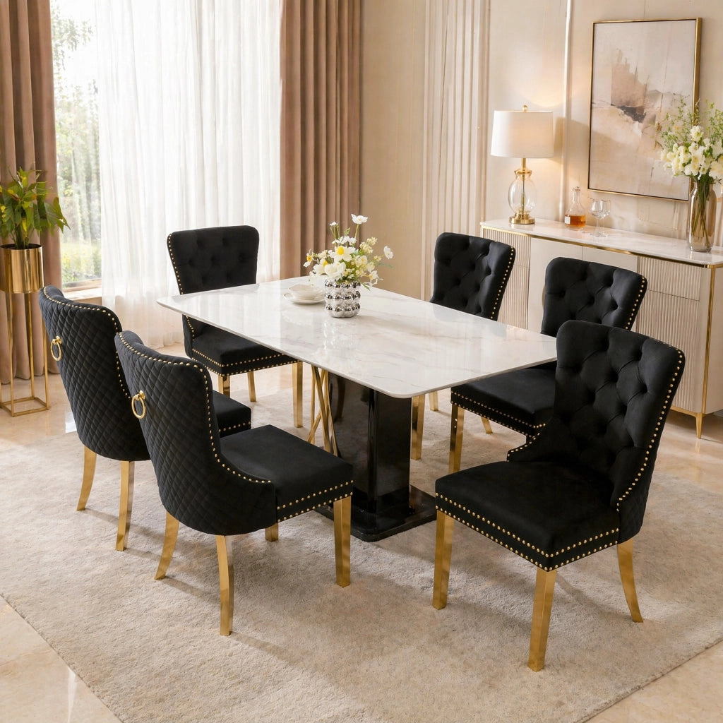 SEDIA DA PRANZO 50.5x45x95 cm Velluto Nero con gambe in acciaio inox dorato
