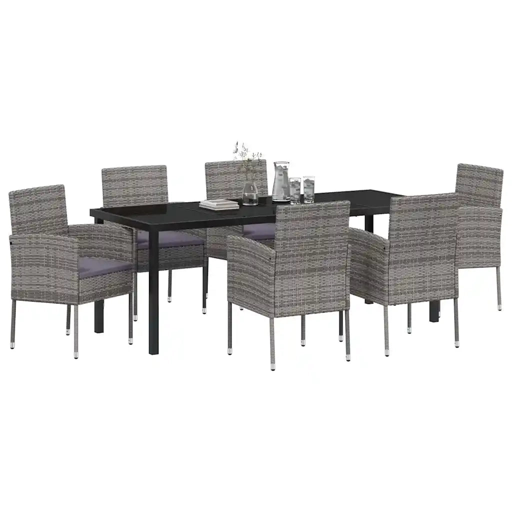 Set da Pranzo per Giardino con cuscino 7 pcs Grigio polyrattan 3380062