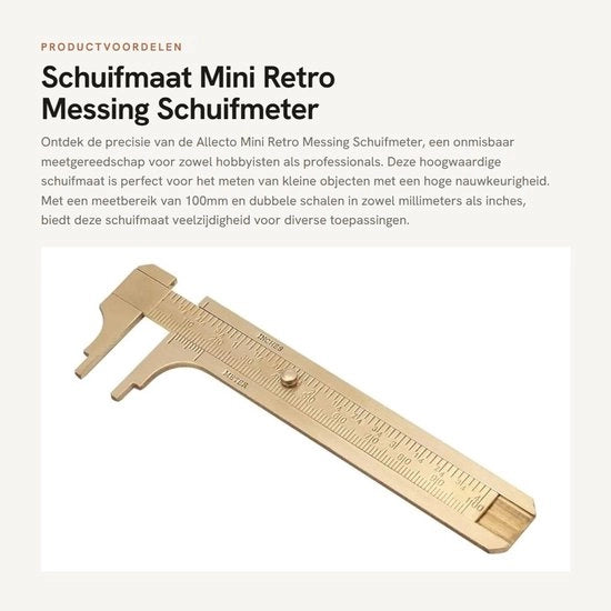 Misuratore di Spessore Mini Retro in Ottone con Vernier - Scala doppia mm/inch - Strumento di Misura - 80mm/100mm Opzionale - Alta Precisione