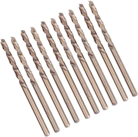 Boorset con 10 pezzi di M35 Kobalt per acciaio inossidabile e ghisa - Inclusi HSS-CO Spiraalbore - Ideale per forare acciaio di piatto e angoli di ghisa - Strumento combinato per bit - Portata da 10 a 50 MM