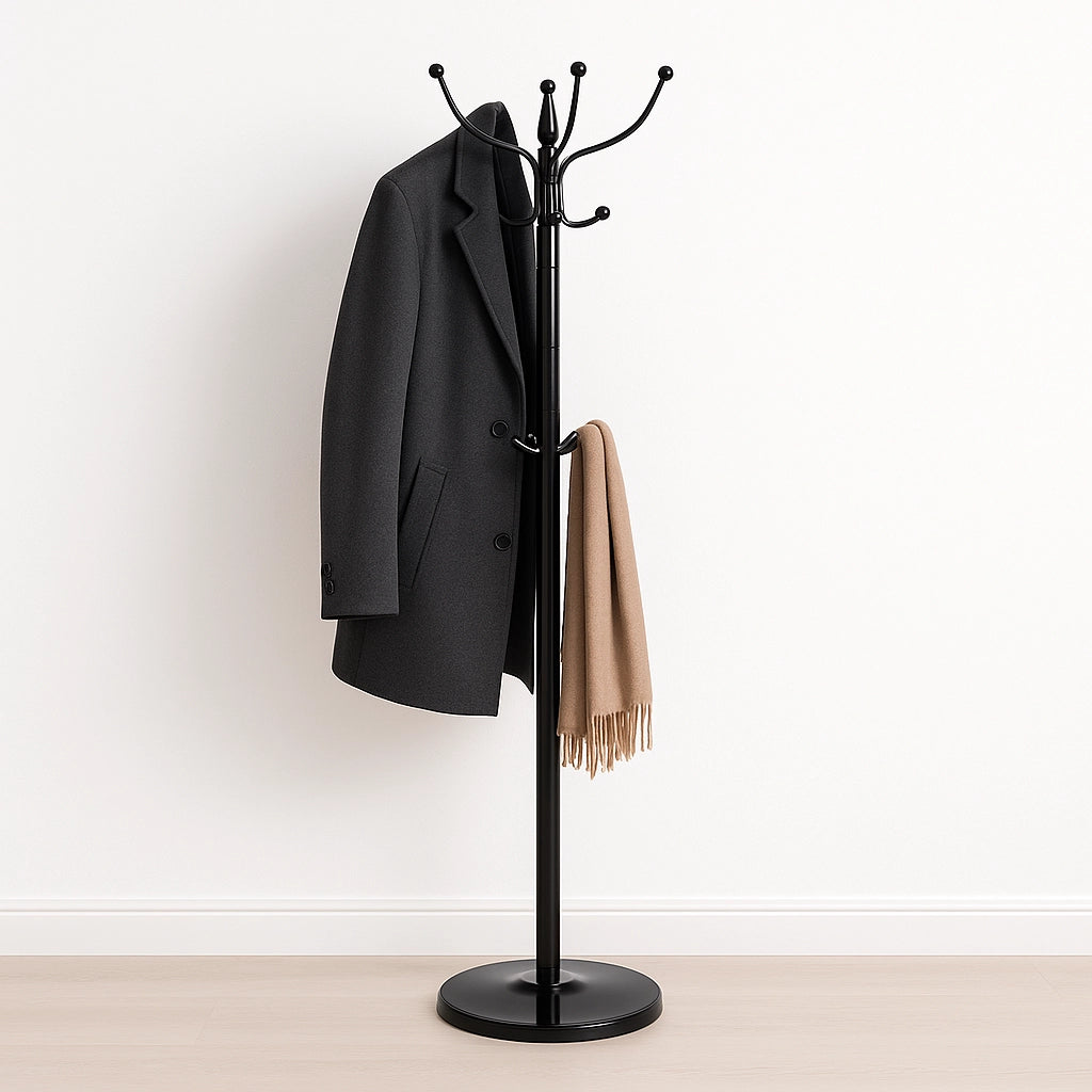 Appendi Abiti Autoportante base rotonda Con 16 Ganci Metallo 36x175 cm (Nero)