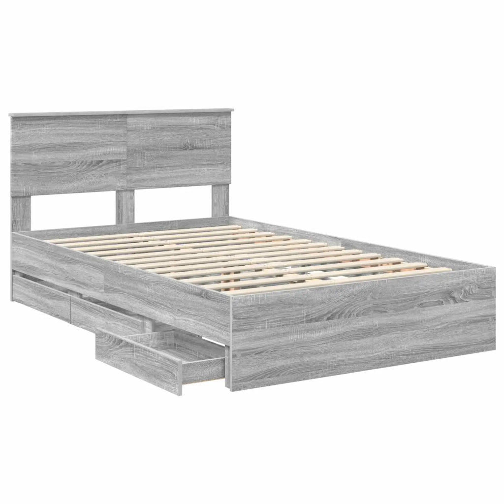 Struttura del letto con cassetto-Giroletto con contenitore-Rete del Letto Grigio Sonoma 120 x 190 cm 312640