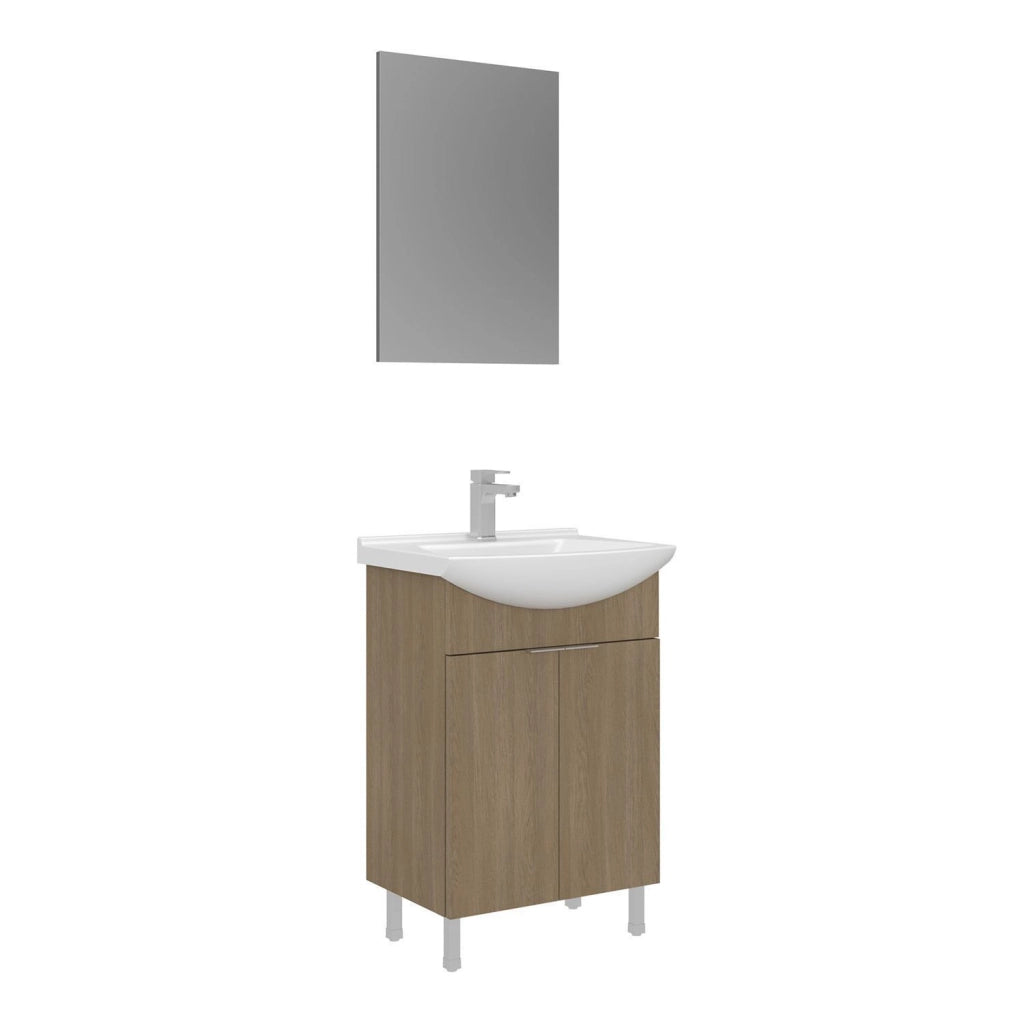Set mobile lavabo con specchio (2 pezzi) "Purus 55" - 55 x 2 x 83 cm - Rovere