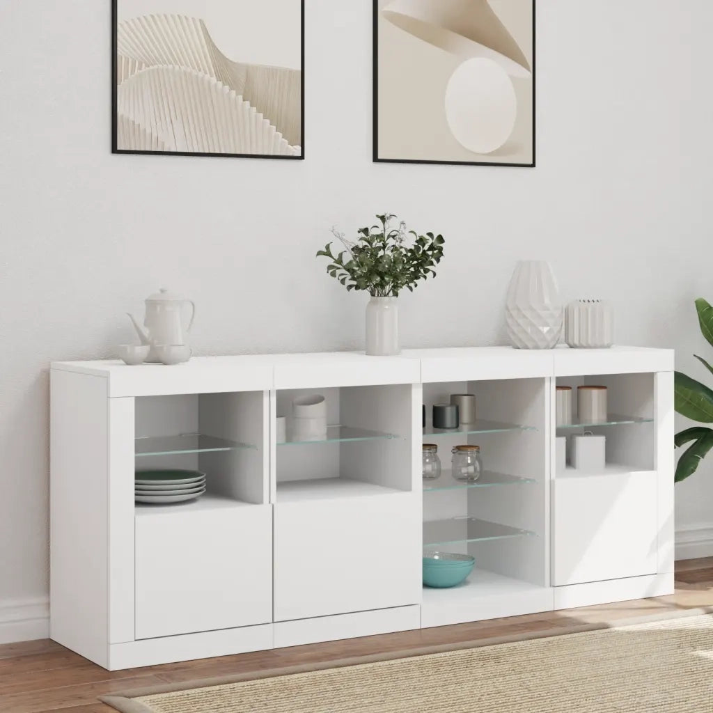 Credenza | Madia | Buffet da pranzo | Armadio da pranzo con Luci LED Bianca 164x37x67 cm