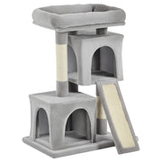 Albero Tiragraffi per Gatti con Lettino e 2 Casette ¨C Zephmum ¨C Grigio 59x39x81 cm