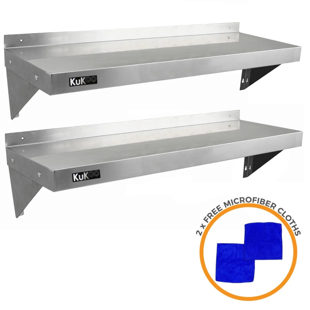 Tavolo da Cucina Commerciale 150cm & 2 Mensola a Muro 125cm in Acciaio Inox