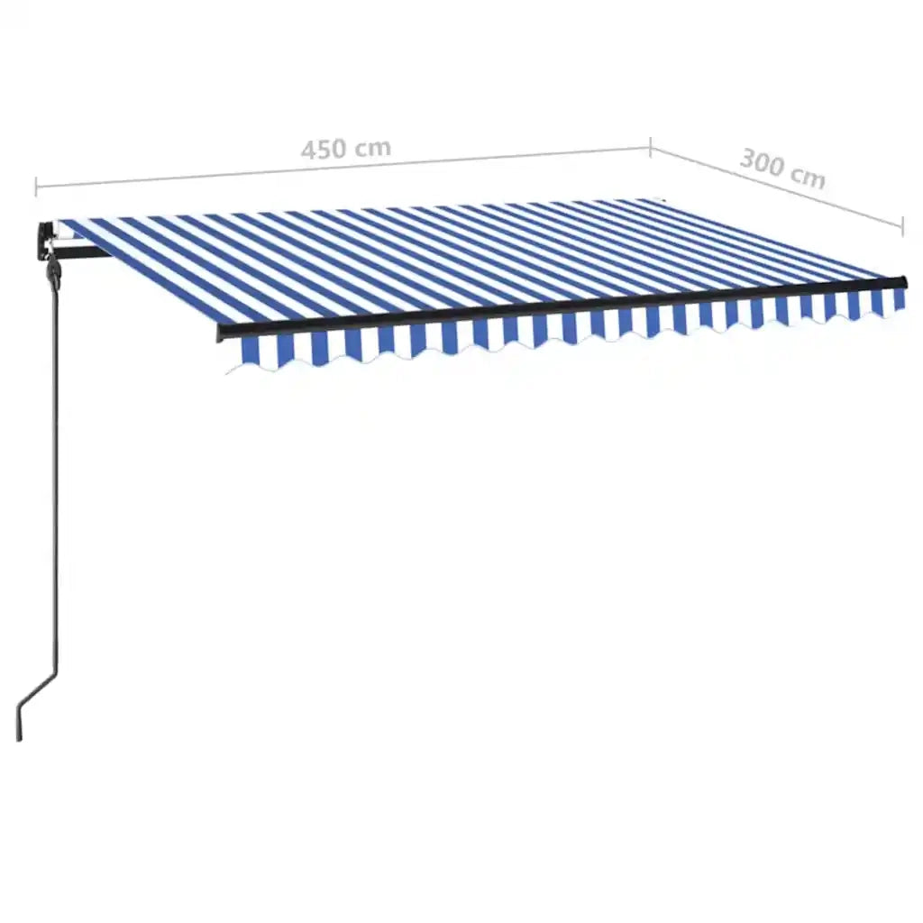 Tenda da Sole Retrattile Manuale con LED 450x300cm Blu e Bianca cod mxl 52838
