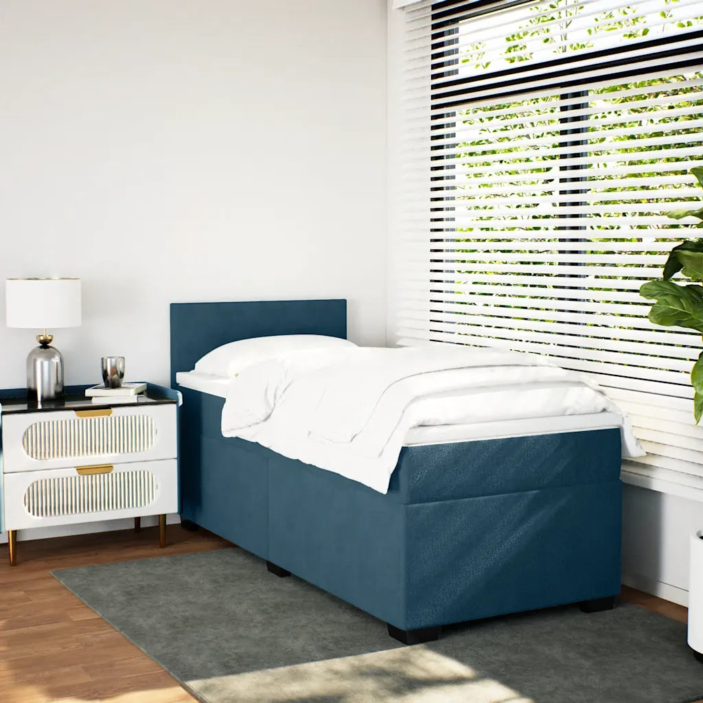 Giroletto a Molle con Materasso Blu Scuro 90x200 cm in Velluto