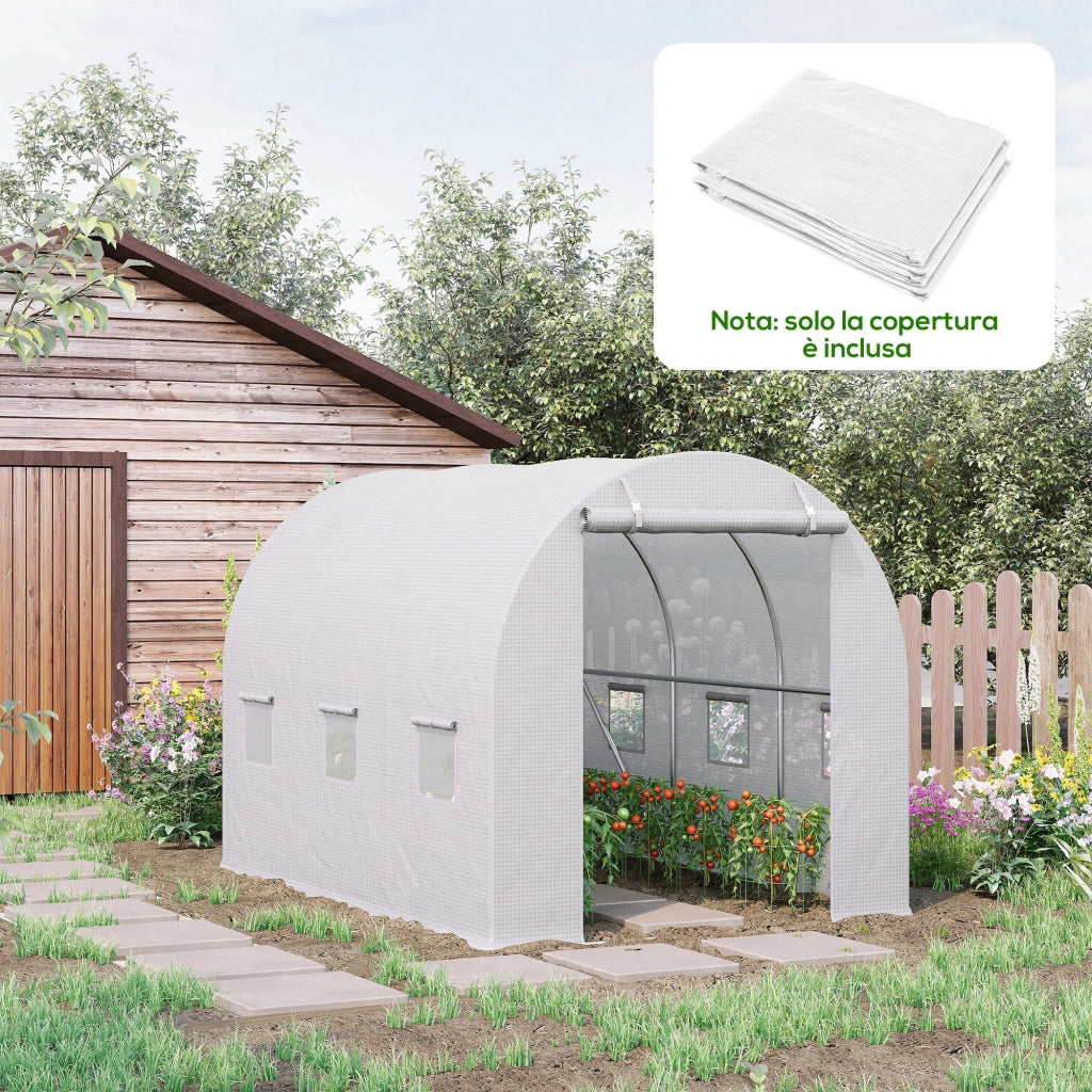 Telo Serra con 6 Finestre e Porta Avvolgibile ¨C zephmum ¨C Bianco 3x2x2 m