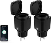 Impianto di Rete WiFi Esterno da 2 - Placca di Potenza con Metro di Potenza e Timer - Compatibile con Controllo di Voce per Alexa/Google Home - Zoccolo Esterno e Giardino