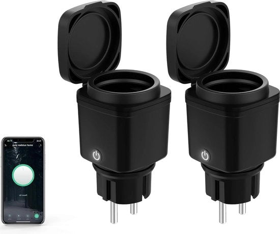 Impianto di Rete WiFi Esterno da 2 - Placca di Potenza con Metro di Potenza e Timer - Compatibile con Controllo di Voce per Alexa/Google Home - Zoccolo Esterno e Giardino