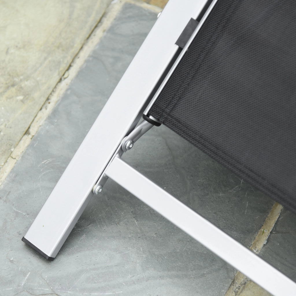 OKWISH Sdraio da Esterno Set da 2 con Tavolino Laterale Braccioli Struttura in Metallo Nero 59 × 169 × 66 cm