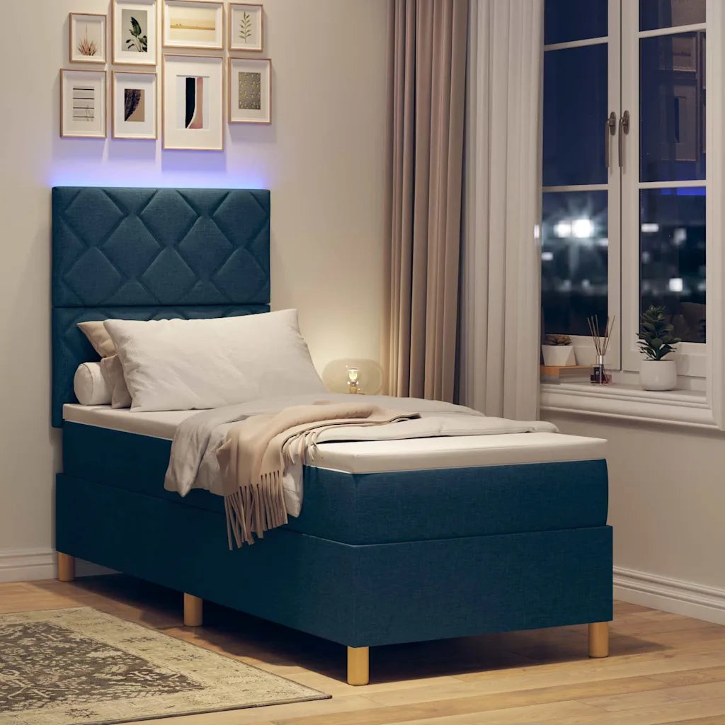 Letto a Sorgente LED con materasso Blu 80 x 200 cm Tessuto 3343137