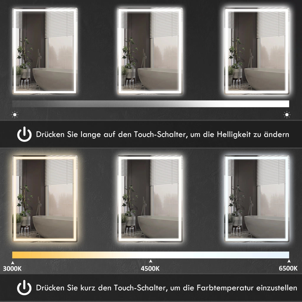 SPECCHIO LED Rettangolare 60 x 80 cm in vetro Silver con funzione antiappannamento