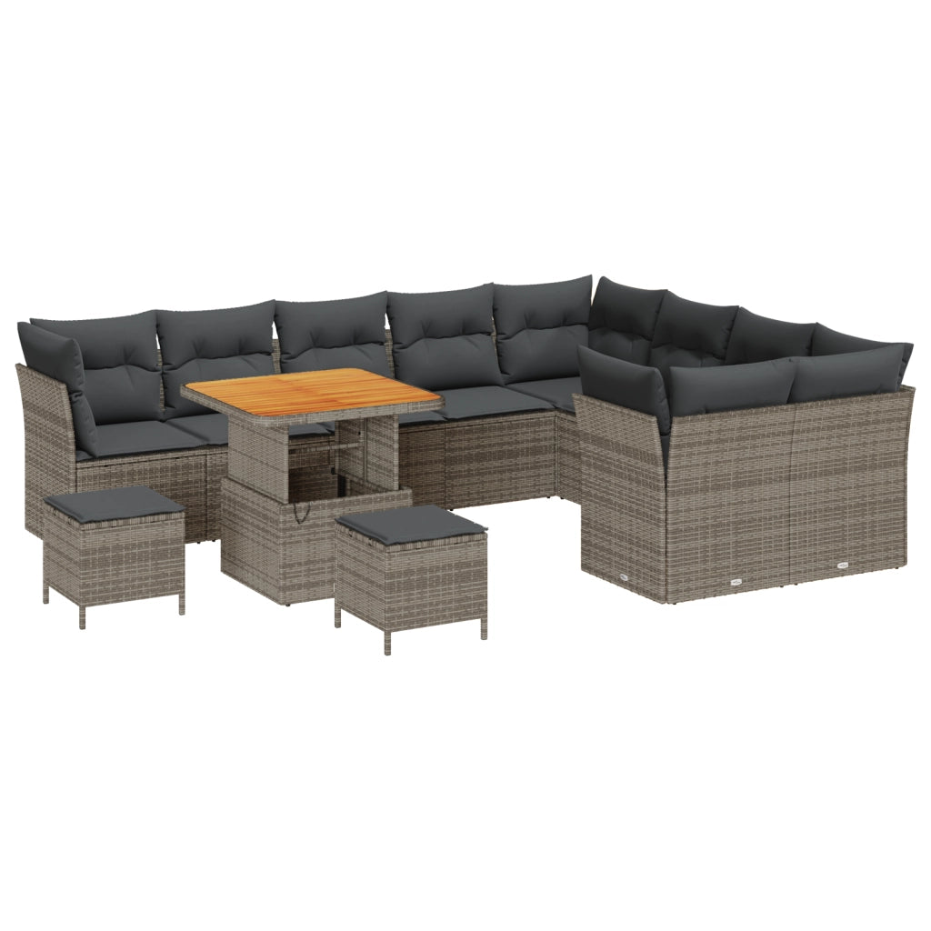 Set Divano da Giardino  12 Pezzi con Cuscini Grigio Polyrattan Acacia