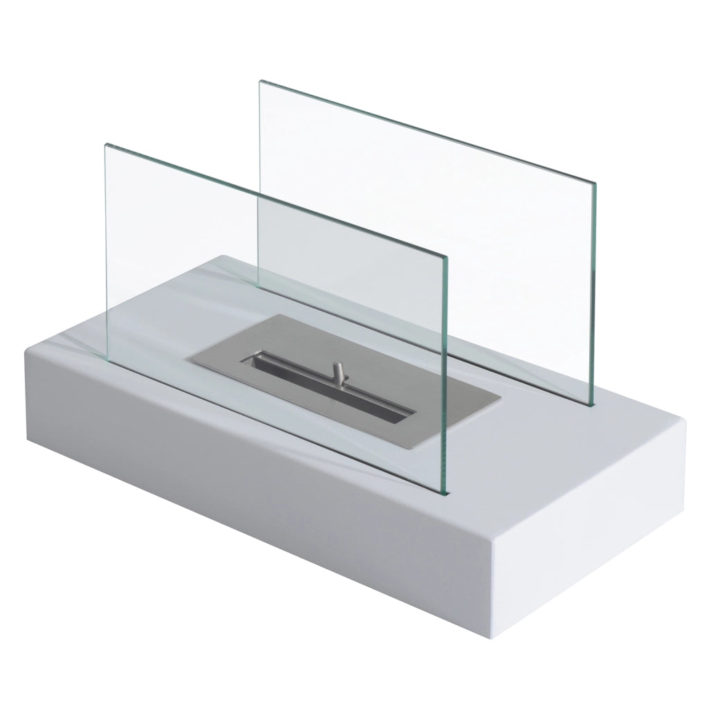 EasyComfort Camino a Bioetanolo da Tavolo 830 W Bruciatori senza Residui Inodore In Acciaio Inox con Vetro 35x18x21 cm Bianco