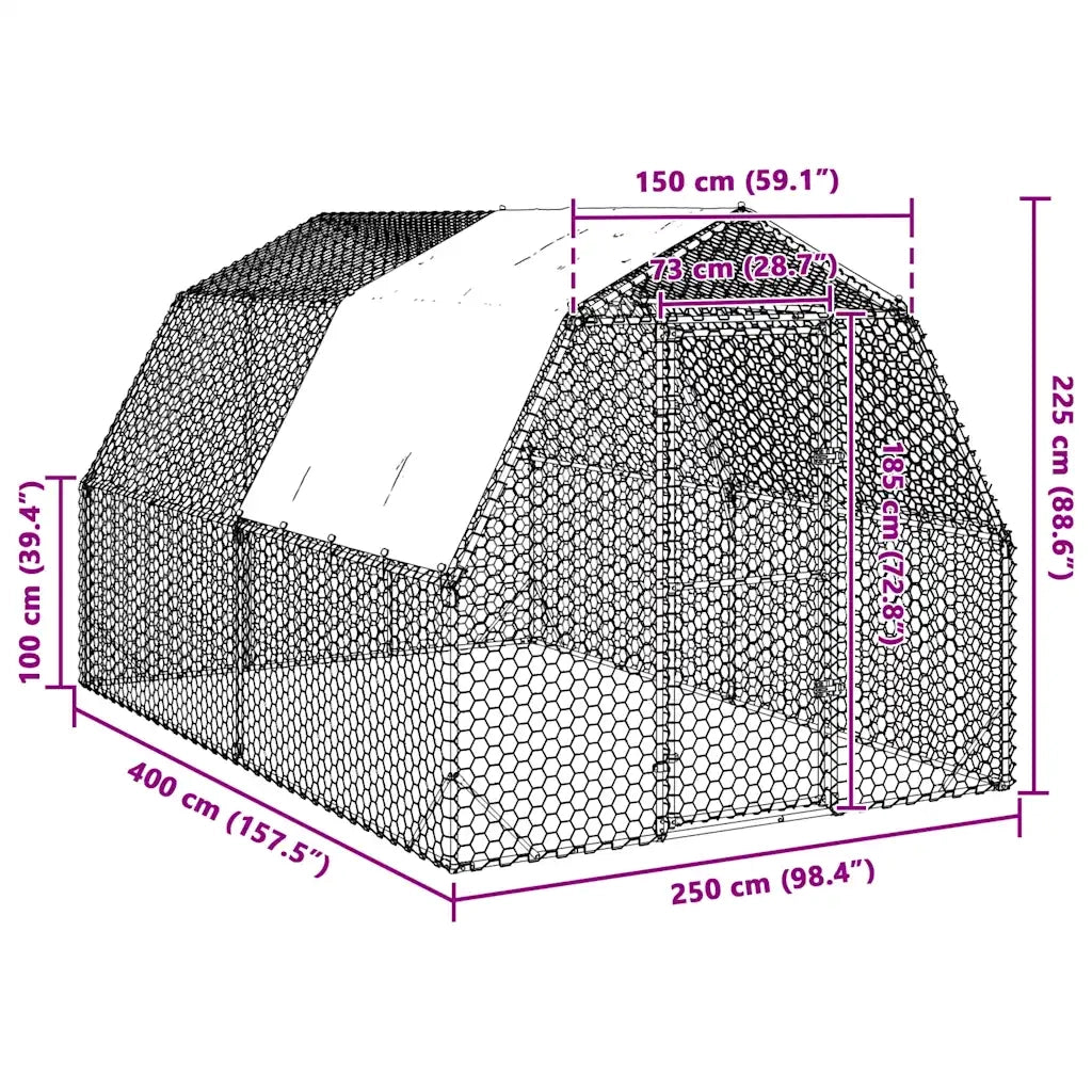 vidaXL Recinto per Polli con Tetto 2,5x4x2,25 m in Acciaio Zincato
