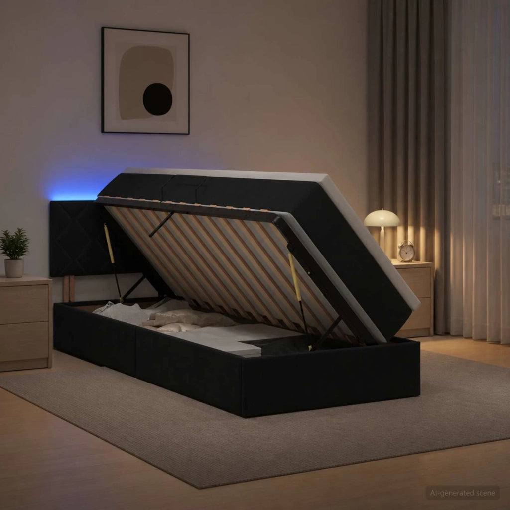 Letto con contenitore LED e materasso Nero 90 x 200 cm Velluto 3459284